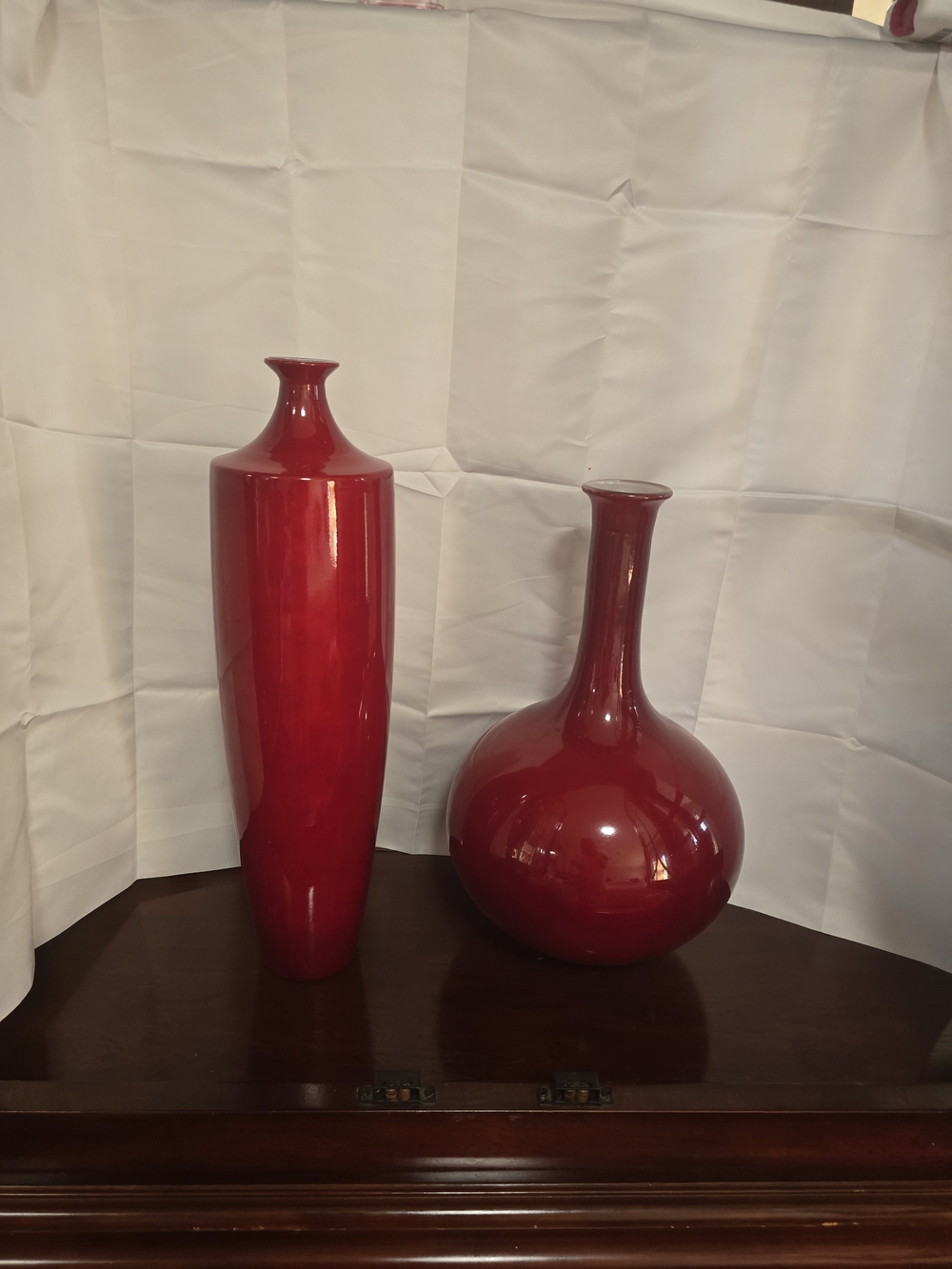Home Interiors Glossy Red Ceramic Vase Pair